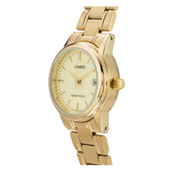 CASIO LTP-V002G-9AUDF Women’s Analog Watch – Gold Stainless Steel, Champagne Dial, Quartz Movement, Water Resistant, Elegant Classic Ladies Watch
