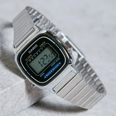 CASIO LA670WD-1 Women’s Vintage Digital Watch – Mini Silver Stainless Steel, Black Display, Alarm, Stopwatch, Countdown Timer, Water Resistant, Quartz