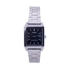 CASIO LTP-V007D-1EUDF Women’s Analog Watch – Silver Stainless Steel, Black Dial, Square Case, Quartz Movement, Water Resistant, Elegant Classic Design