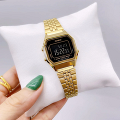 CASIO LA680WGA-1B Vintage Digital Watch – Unisex Gold Stainless Steel Mini Retro, Black Display, LED Light, Alarm, Stopwatch, Water Resistant, Quartz