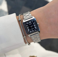CASIO LTP-V007D-1B Women’s Vintage Analog Watch – Rectangular Silver Stainless Steel, Black Dial, Quartz, Mineral Glass, Water Resistant