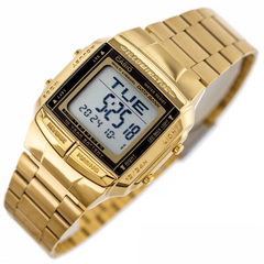 CASIO DB-360G-9A(S)DF Unisex Databank Watch – Gold Stainless Steel, Telememo 30, Dual Time, 5 Alarms, LED Light, 10-Year Battery