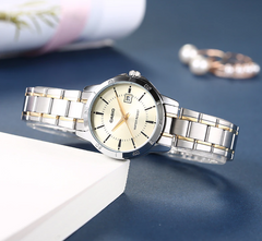CASIO LTP-V004SG-9AUDF Women's Analog Watch – Two-Tone Gold & Silver Stainless Steel, Elegant Date Display, Quartz Movement
