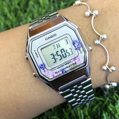 CASIO LA680WA-4CDF Vintage Digital Women’s Watch – Pink Dial, Stainless Steel Bracelet, LED Light, Alarm, Stopwatch, Water Resistant