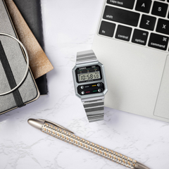 Casio A100WE-1ADF Vintage Digital Watch – Retro Stainless Steel, LED, Classic 80s Style