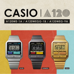 CASIO A120WEG-9ADF Vintage Digital Watch – Retro Gold Stainless Steel, Multi-Function Display, LED Light, Daily Alarm, Water Resistant