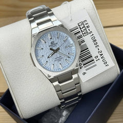 CASIO Edifice EFR-S108DE-2AVUDF Men’s 3-Hand Analog Watch – Slim Stainless Steel, Sapphire Crystal, Blue Dial, 100m Water Resistant, Quartz