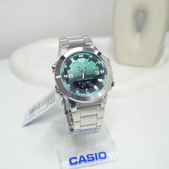 CASIO AMW-870DA-3AVDF Analog-Digital Combination Watch – Stainless Steel, Dual Time Display, Water-Resistant