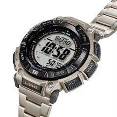Casio Pro Trek PRG-340T-7DR Men's Solar Outdoor Watch, Triple Sensor (Altimeter, Barometer, Compass), Titanium Band, Tough Solar Power, 100M Water Resistant