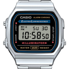 CASIO A168WA-1WDF Vintage Digital Watch – Men’s Silver Stainless Steel Classic Retro LED Alarm Chronograph Quartz Timepiece