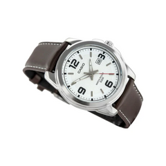 CASIO MTP‑1314L Series Men’s Analog Watch – 50m Water Resistant, Date Display, Ion‑Plated Case, Genuine Leather Band