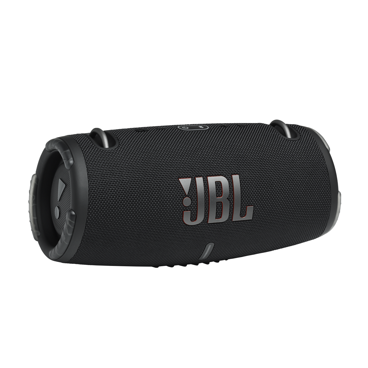 Black JBL portable speaker on a white background