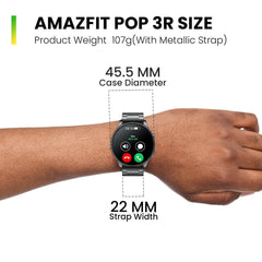 Amazfit Pop 3R Smart Watch – 1.43″ AMOLED Always-On Display, Bluetooth Calling, SpO₂ & Heart Rate, Sleep/Stress Tracking, 100+ Sports Modes, IP68, Up to 12-Day Battery