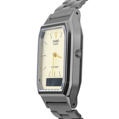 CASIO AQ-230GG-9ADF Vintage Digital-Analog Watch – Gold Stainless Steel, Dual Time Display, Alarm, Stopwatch, Water Resistant Retro Classic Design
