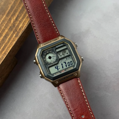 CASIO “Royale” AE-1200WHL-5AV Digital Watch – World Time, 10-Year Battery, 100M Water Resistant, LED Light, Leather Strap