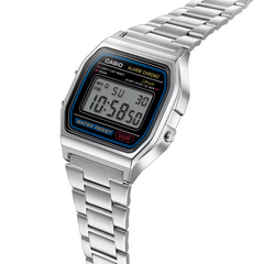 CASIO A158WA-1DF Vintage Digital Watch – Unisex Silver Stainless Steel, Black Display, LED Light, Alarm, Stopwatch, Water Resistant, Quartz Retro Classic