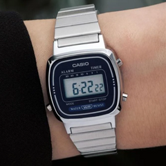 CASIO LA670WA-2DF Vintage Digital Watch – Blue Display, Stainless Steel Bracelet, Alarm, Stopwatch, Countdown Timer, Water Resistant