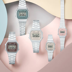 Casio A168WA-5AYDF Vintage Digital Watch – Brown Dial, LED, Retro Silver Style