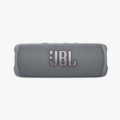 Gray JBL portable speaker on a white background