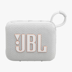 White JBL portable speaker on a white background
