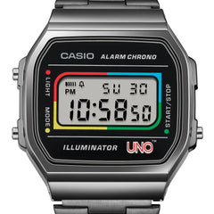 CASIO A168WEUC-1ADR Vintage Digital Watch – Men's Classic Black Stainless Steel Retro LED Alarm Chronograph Quartz Timepiece