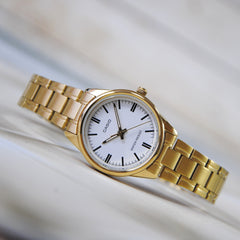 CASIO LTP-V005G-7AUDF Women’s Analog Watch – Gold Stainless Steel, White Dial, Quartz Movement, Water Resistant, Elegant Classic Ladies Watch