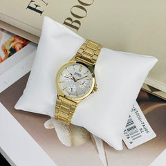 CASIO LTP-V300G-7AUDF Women’s Analog Watch – Gold Stainless Steel, White Dial, Multi-Dial Design, Quartz Movement, Water Resistant, Elegant Classic Watch