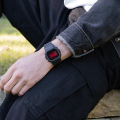 CASIO G-SHOCK DW-5600BBR-1D Digital Watch – Stealth Black with Red Reverse LCD, Shock Resistant, 200M Water Resistant, LED Backlight, Stopwatch, Countdown Timer, Alarm