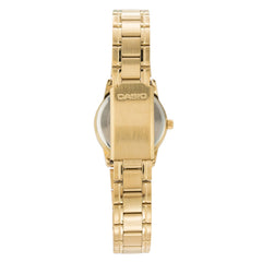 CASIO LTP-V002G-1BUDF Women’s Analog Watch – Gold Stainless Steel, Black Dial, Classic Quartz Timepiece