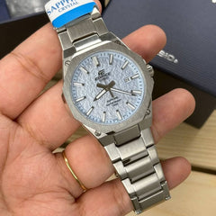 CASIO Edifice EFR-S108DE-2AVUDF Men’s 3-Hand Analog Watch – Slim Stainless Steel, Sapphire Crystal, Blue Dial, 100m Water Resistant, Quartz