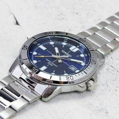 CASIO MTP-VD01D-2EVDF Men’s Analog Watch – Blue Dial, Date Display, Stainless Steel Bracelet, 50m Water Resistant, Quartz
