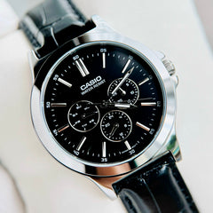 CASIO MTP-V300L Series Standard Analog Men’s Watch – Stainless Steel Case, Genuine Leather Band, Multi-Hand Chronograph Design, Quartz Movement, 50M Water Resistance, Mineral Glass – Men’s Classic Business Watch