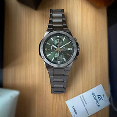 CASIO EDIFICE EFV-640DC-3ADF Men's Chronograph Watch | Black Stainless Steel Band | Green Dial Sport Quartz Watch | 100M Water Resistant Stopwatch Analog Timepiece