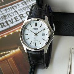 CASIO MTP-1183E Men’s Analog Watch – Leather Strap, Date Display, Ion-Plated Case & Water Resistant