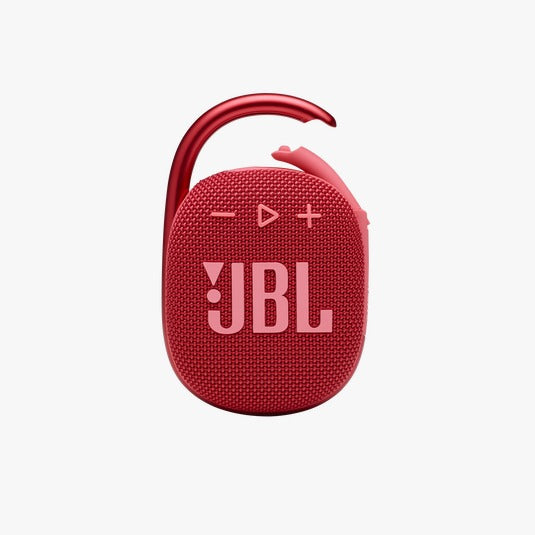 Red JBL portable speaker on a white background