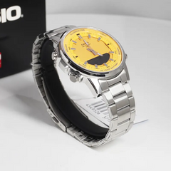 CASIO AMW-880D-9AVDF Analog-Digital Combination Watch – Stainless Steel, Dual Time Display, Water-Resistant