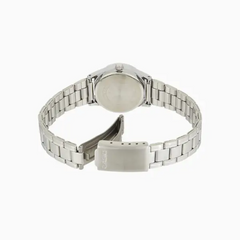 CASIO LTP-V006D-7BUDF Women’s Analog Watch – Silver Stainless Steel, White Roman Dial, Day & Date Display, Quartz Movement, Elegant Classic Design