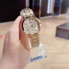CASIO LTP-V300G-9AUDF Women’s Analog Watch – Gold Stainless Steel, Champagne Dial, Multi-Dial Design, Quartz Movement, Water Resistant, Elegant Classic Style