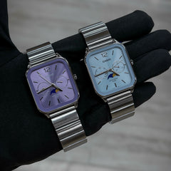 CASIO MTP-M305D-6AVDF Classic Analog Watch | Multi-Dial Quartz Stainless Steel Wristwatch | Casual Business Dress Watch | Date Display | Silver & Purple Dial | Water Resistant Timepiece