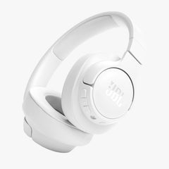 White headphones with JBL logo on a white background