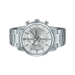CASIO MTP‑E510D‑7AVDF Men’s Chronograph Watch – Silver Dial, Stainless Steel Band, 50 m Water Resistance