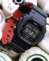 CASIO G-SHOCK DW-5600UHR-1D Digital Watch – Black/Red Heritage Edition, Shock Resistant, 200M Water Resistant, LED Backlight, Stopwatch, Countdown Timer, Alarm