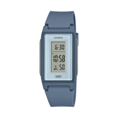 Digital watch with blue strap on a white background
