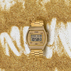 CASIO B640WGG-9DF Vintage Digital Watch – Gold Stainless Steel, LED Light, Alarm, Stopwatch, Water Resistant, Classic Retro Design
