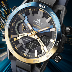 CASIO EDIFICE ECB-2000NP-1ADF Men's Solar Bluetooth Chronograph Watch – Black Resin Band, Carbon Fiber Dial, Smartphone Link, 100M Water Resistant