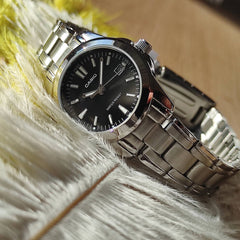 CASIO LTP-1215A-1A2DF Women's Analog Watch – Stainless Steel with Black Dial & Silver Accents, Classic & Elegant Design