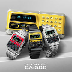 CASIO CA-500WE-4BDF Digital Calculator Vintage Watch – Retro 1980s Style, Multifunctional, Water-Resistant, Red Resin Band