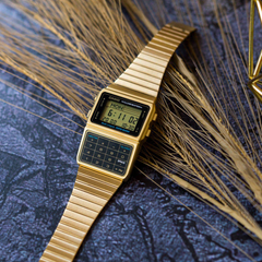 CASIO DBC-611G-1DF Data Bank Digital Watch – Gold Stainless Steel, Calculator, Dual Time, 25-Page Memory, LED, Retro Style