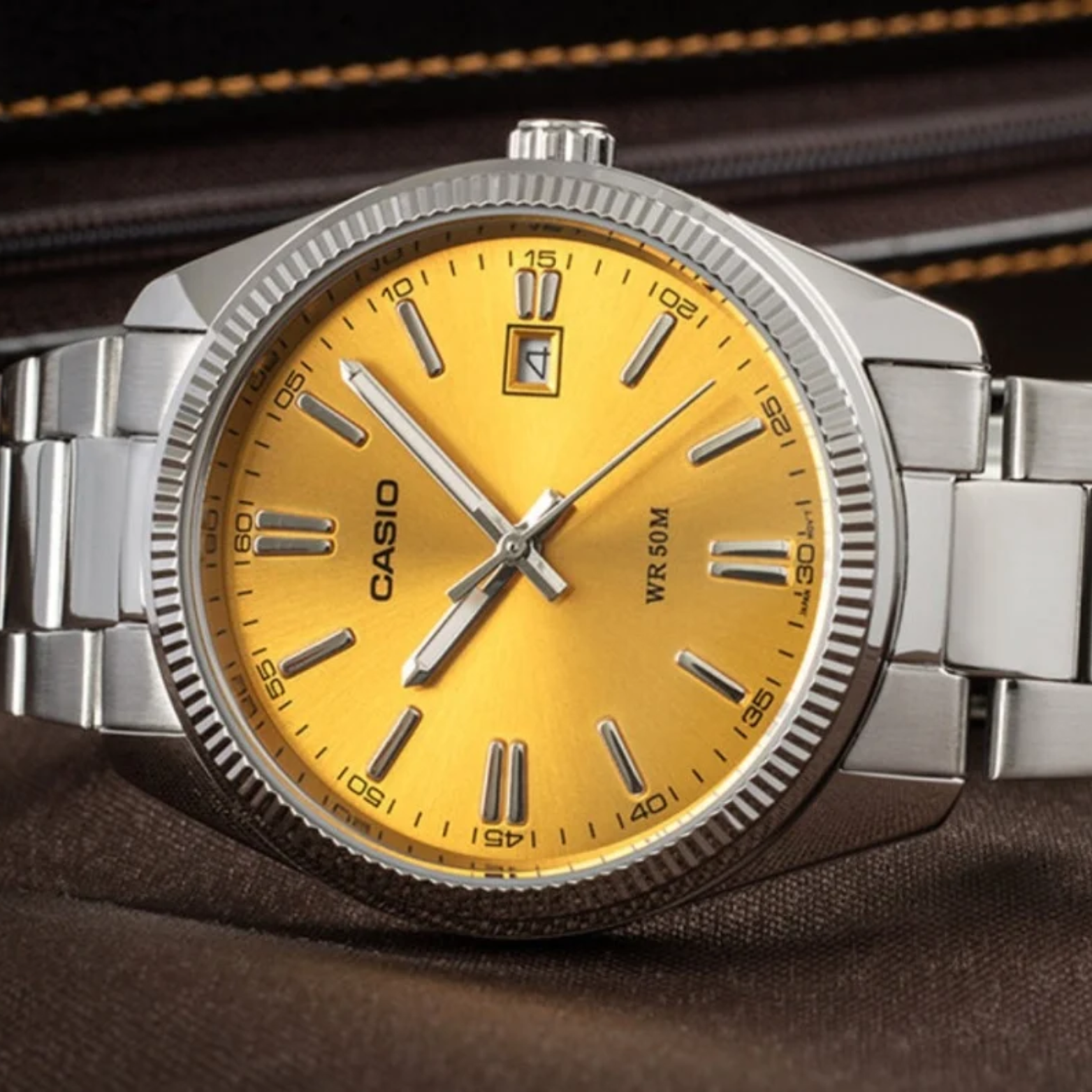 CASIO MTP-1302PD Series Men’s Analog Watch – Stainless Steel Bracelet, Coin-Edge Bezel, Date Window, Quartz, Mineral Glass, 50M Water Resistant – Multiple Dial Colors - THE HAPPY BUY