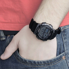 CASIO AE-1000W-1BVDF Digital Men’s Watch – World Time, 10-Year Battery, LED Light, Stopwatch, Countdown Timer, Water Resistant Sports Design